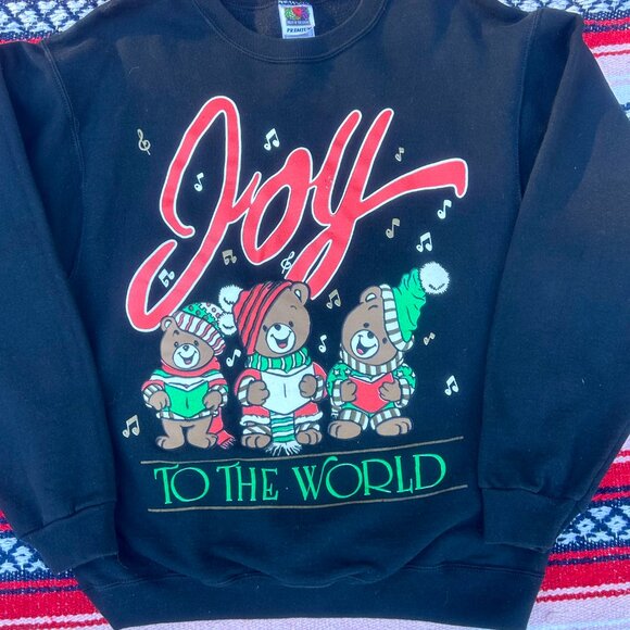 Vintage 1990s Fruit of the Loom “Joy to the World” Christmas Bears Sweatshirt - Picture 2 of 4